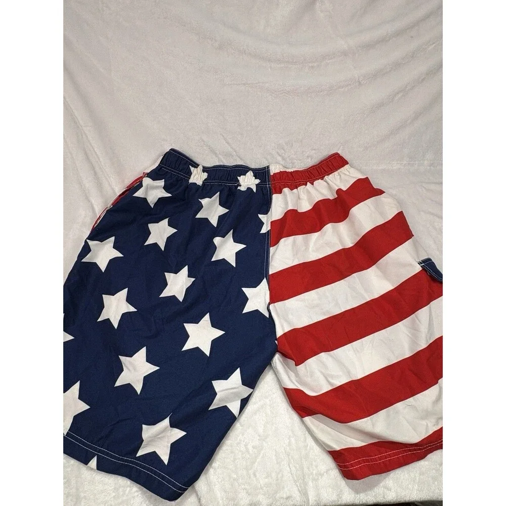 Kanu Surf Swim Trunks Men's Sz  XL Red Blue White American Flag USA Mesh Lined